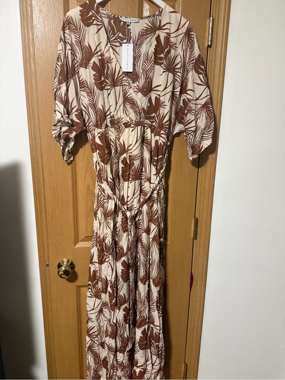 NWT! Baltic Born Cream Summer Maxi Dress with Brown Palm Print - Picture 3 of 7